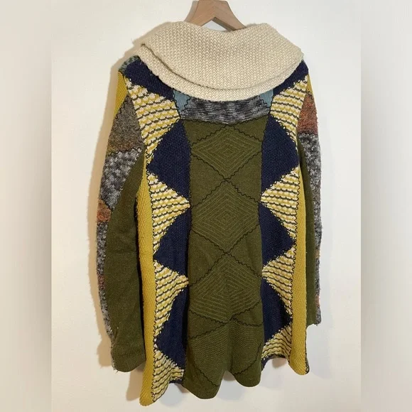 Anthropologie Charlie & Robin Harlequin Patchwork Knit Sweater Chunky Boho RARE - Picture 9 of 16